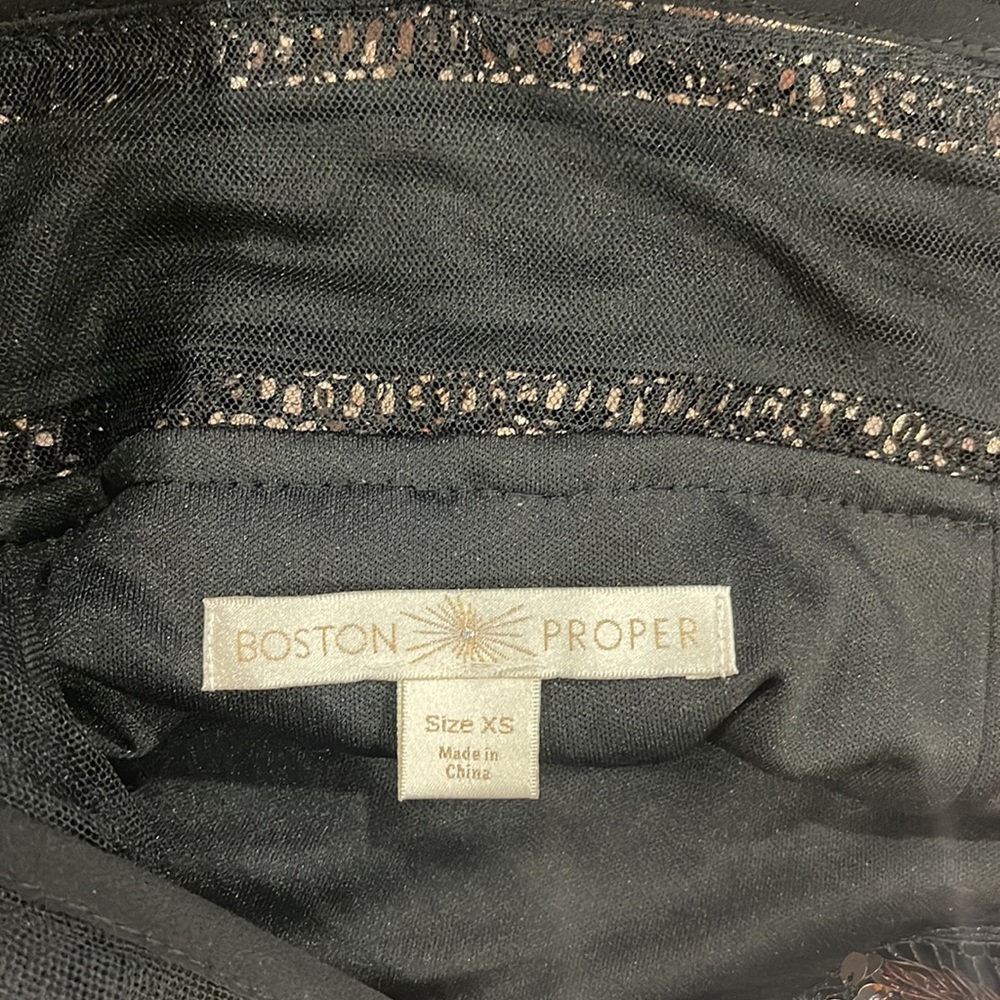 NWOT Boston Proper Metallic Copper Deep Mesh V Sequin Sparkle Dress -XS - Picture 9 of 10